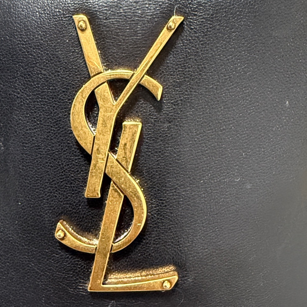 Yves Saint Laurent Black Leather Bucket Shoulder Bag with Gold YSL Emblem - Picture 2 of 4